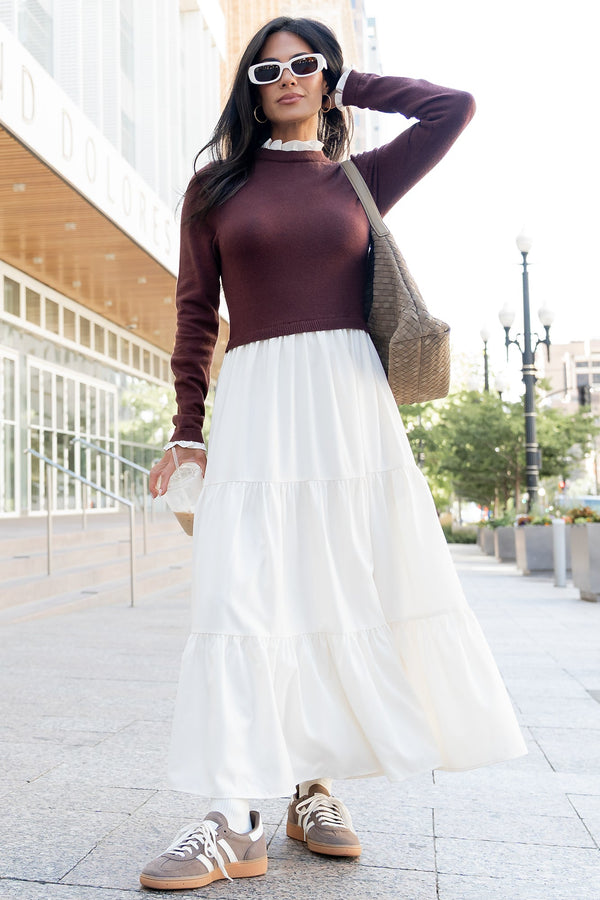 Sophie Sweater Dress | Mahogany + Ivory