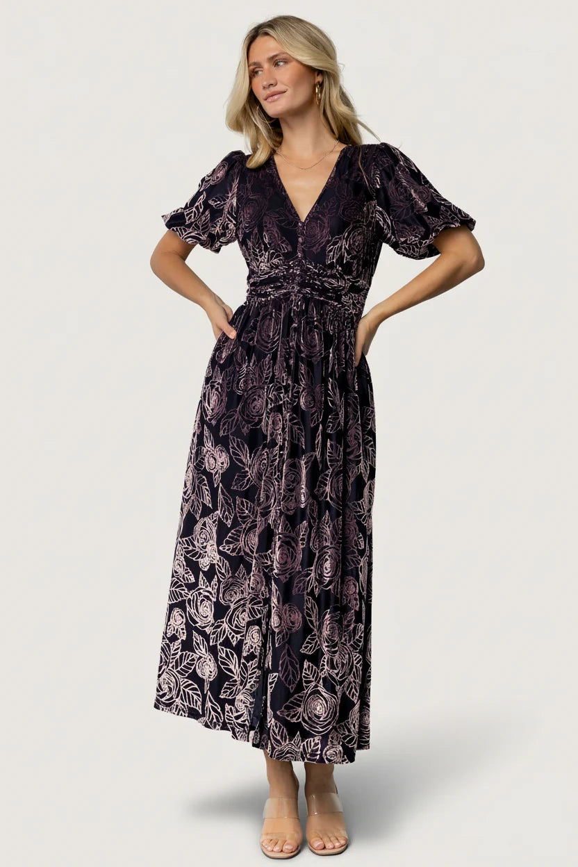 Dahlia Velvet Dress | Indigo + Purple Floral Main image