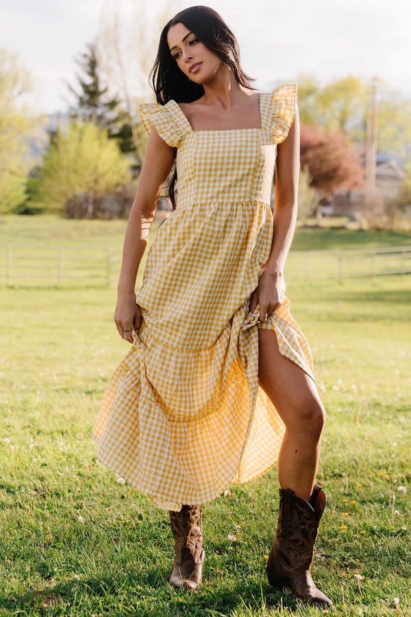 Campbell Gingham Maxi Dress | Yellow + White
