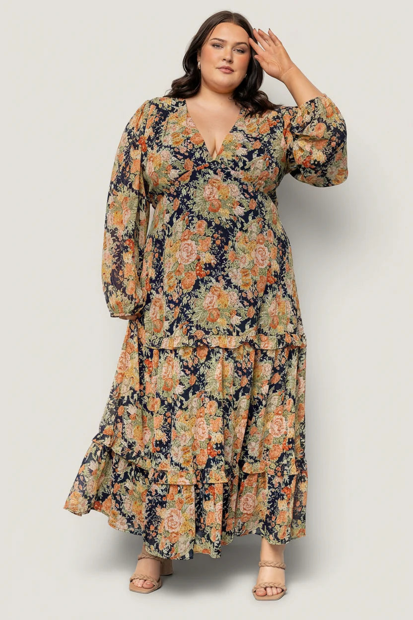 Bowman Deep V Maxi Dress | Navy Floral Secondary image