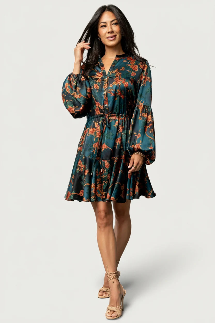 Venice Short Dress | Jade + Copper Floral Main image
