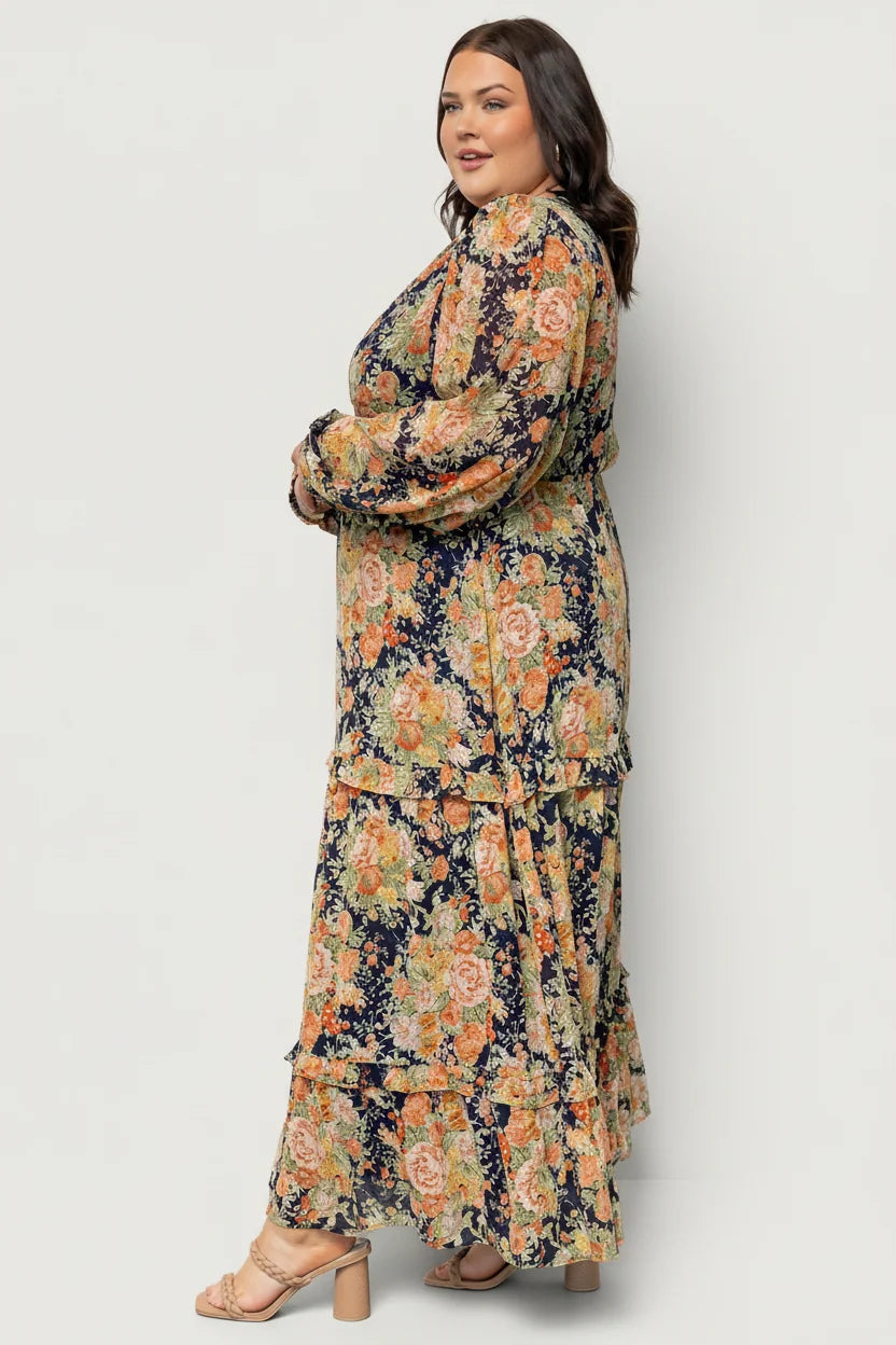 Bowman Deep V Maxi Dress | Navy Floral