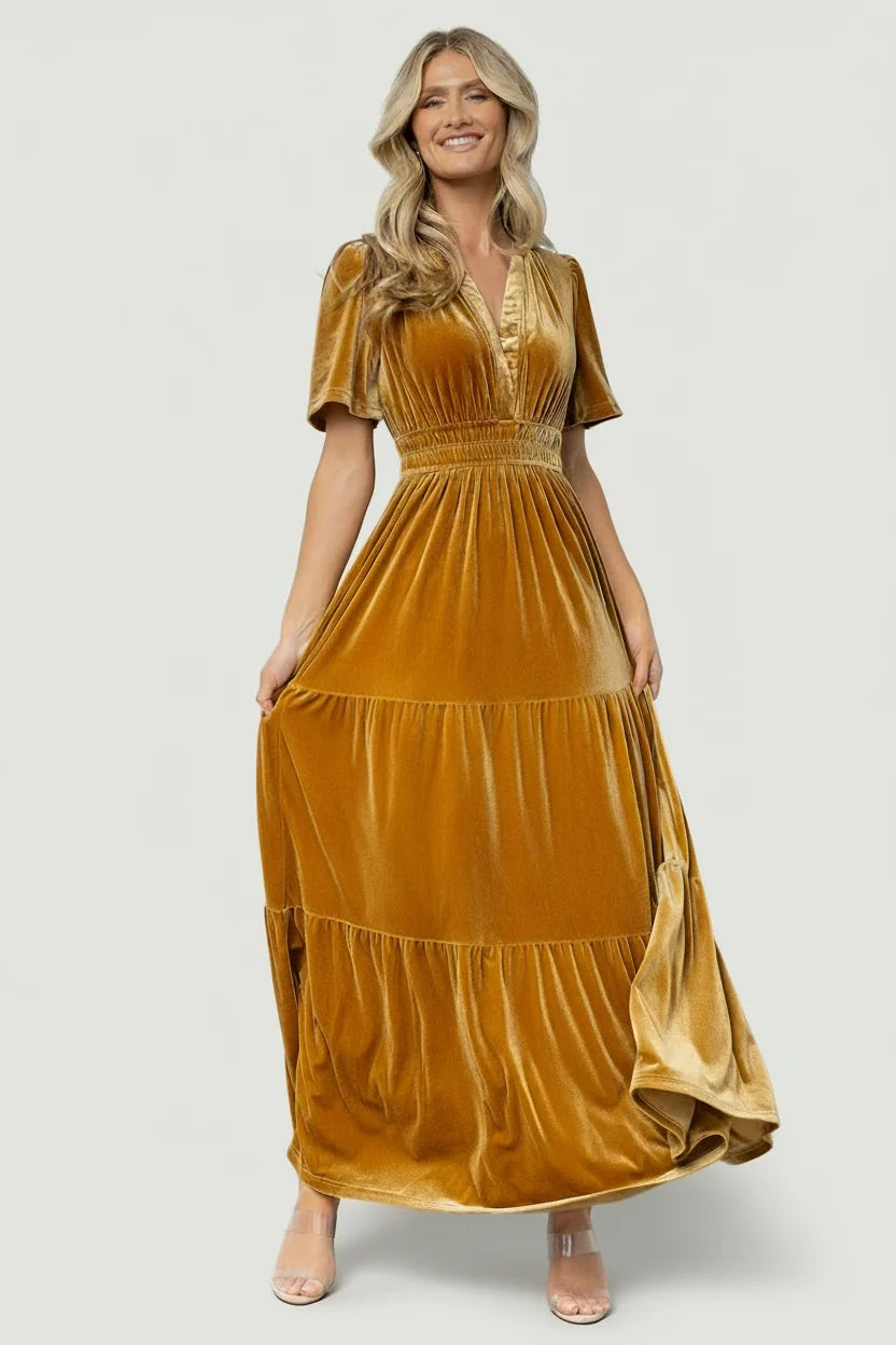 Artemis Velvet Maxi Dress | Dark Gold Main image