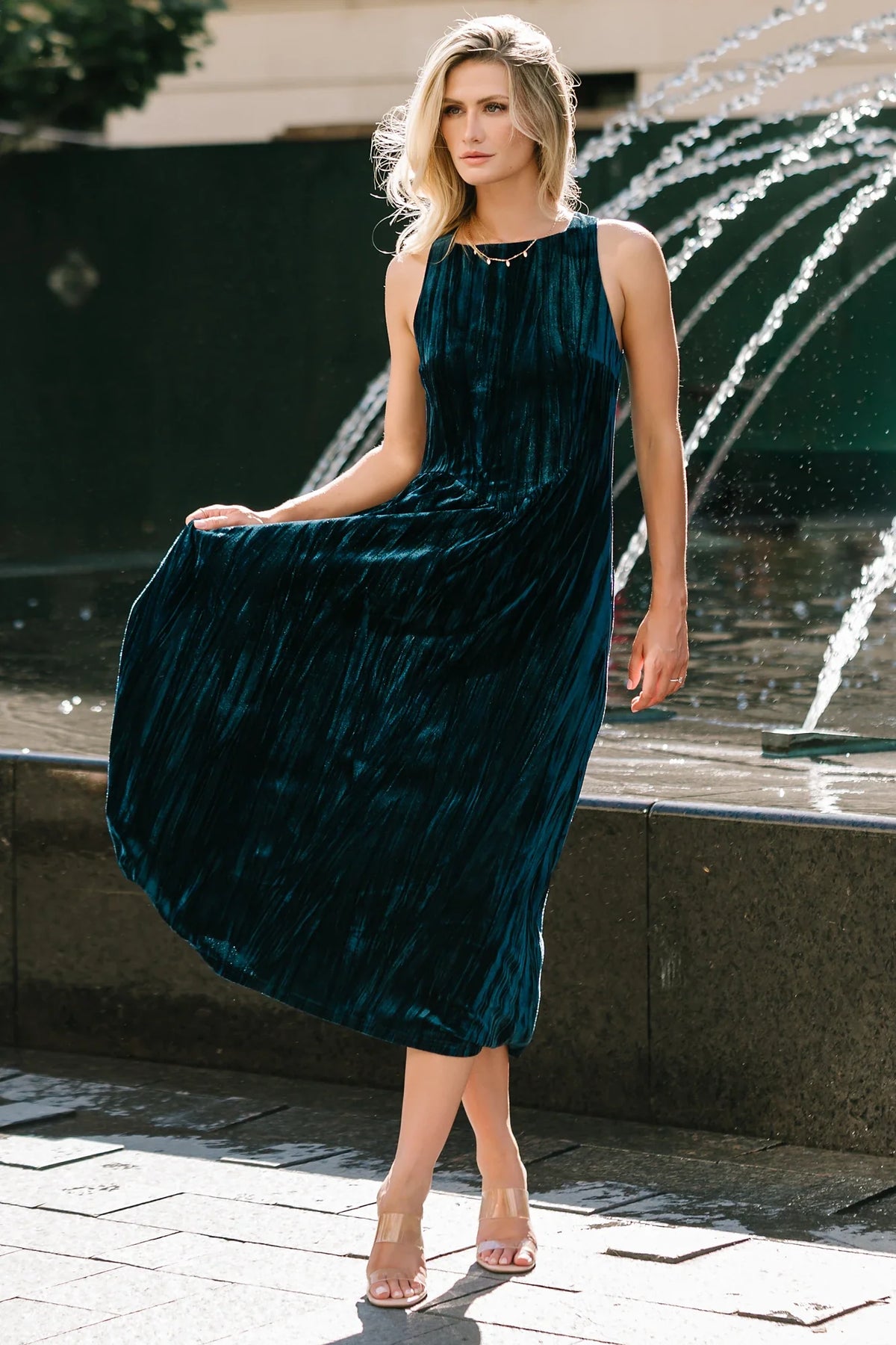Octavia Velvet Midi Dress | Deep Teal Main image