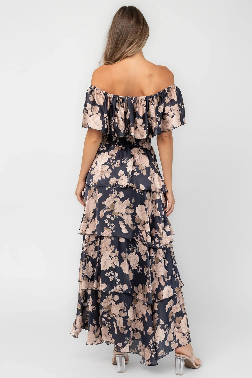 Isabelle Off Shoulder Maxi Dress | Navy + Taupe Floral