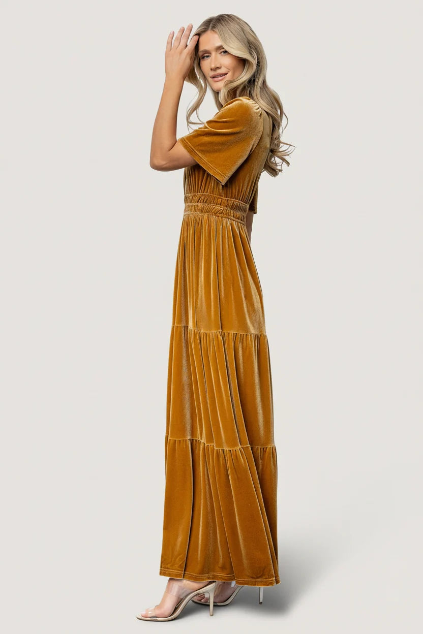 Artemis Velvet Maxi Dress | Dark Gold Secondary image