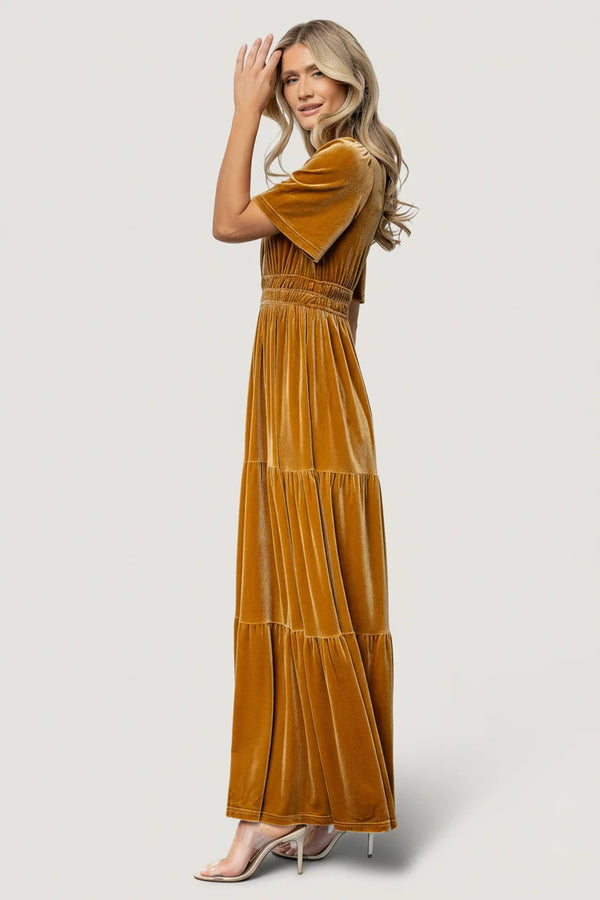 Artemis Velvet Maxi Dress | Dark Gold