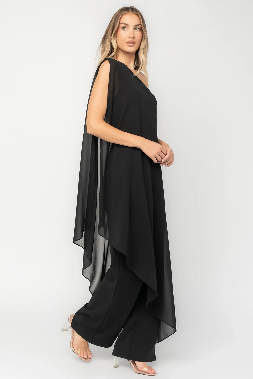 Penthouse One Shoulder Jumpsuit | Black