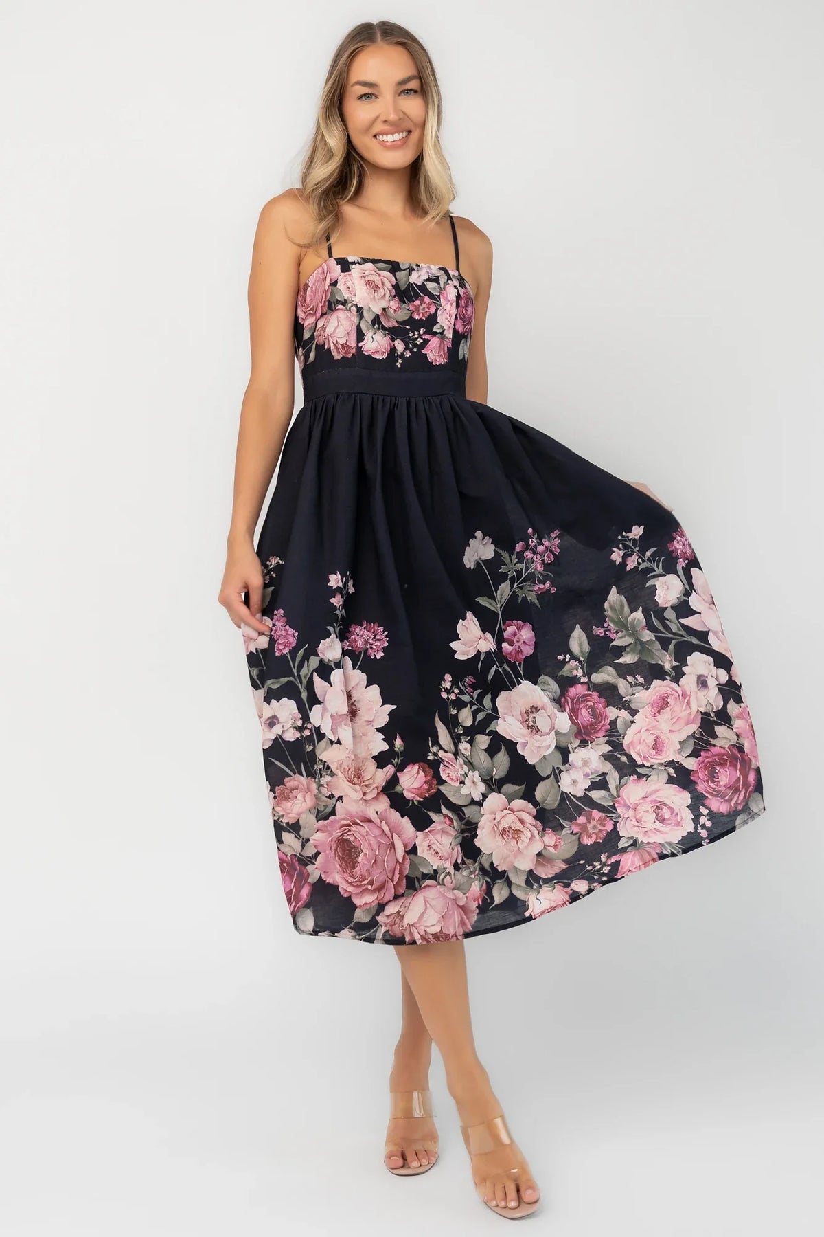 Noir Midi Dress | Black + Rose Floral Main image