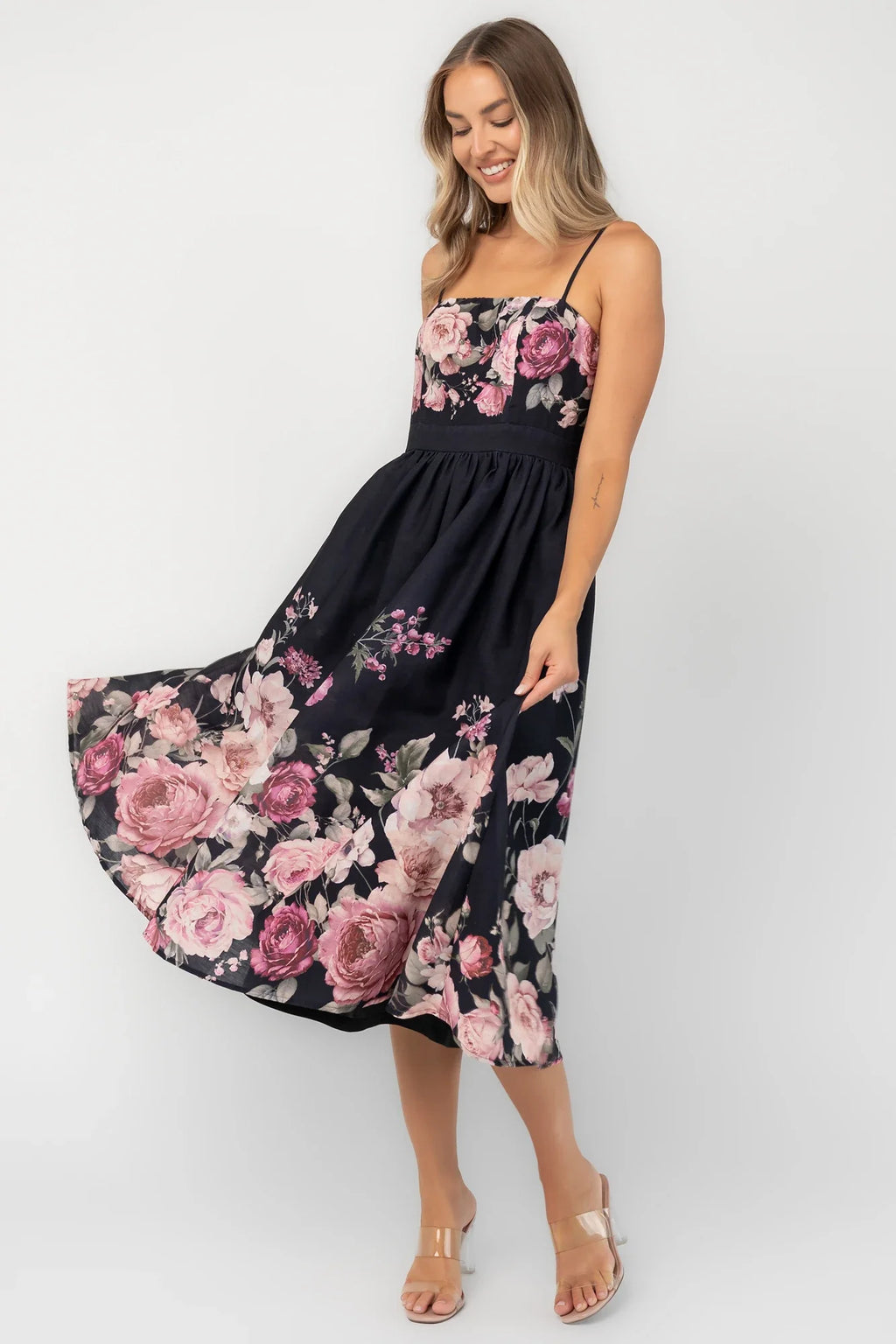 Noir Midi Dress | Black + Rose Floral