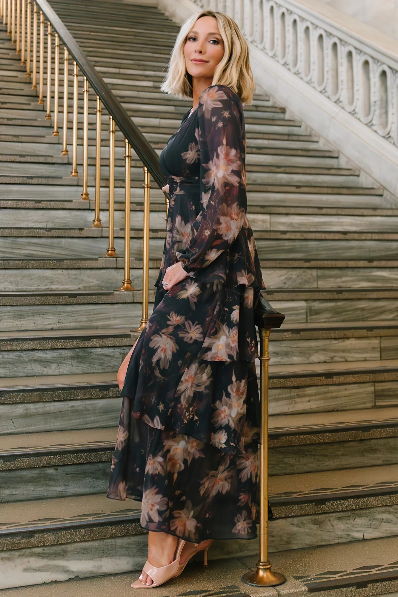 Mariella Tiered Maxi Dress | Midnight Gold Floral Secondary image