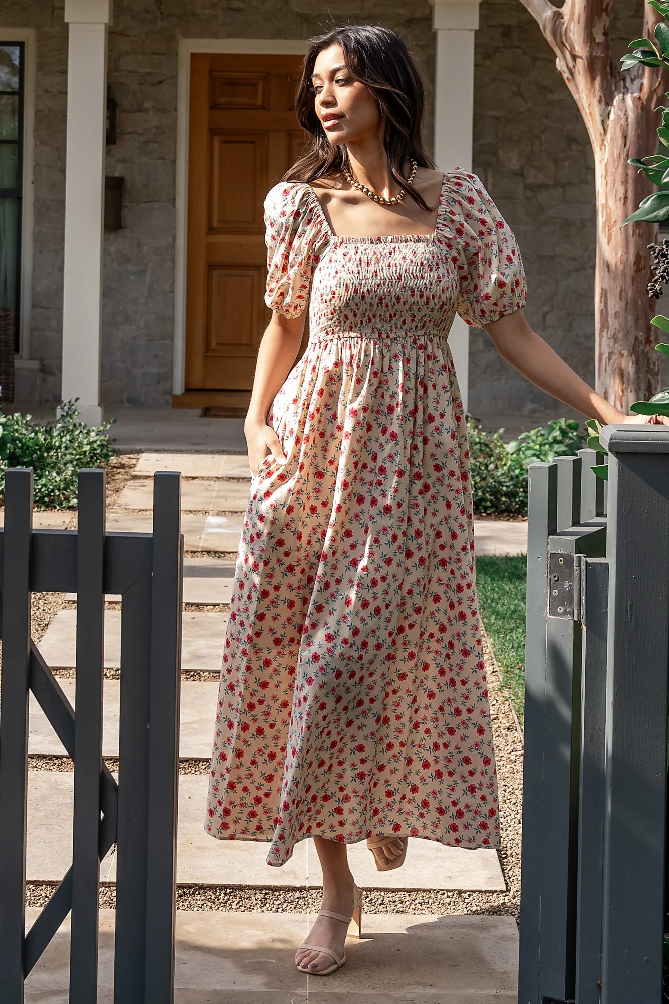 Haddie Smocked Midi Dress | Cream + Rose Floral Secondary image