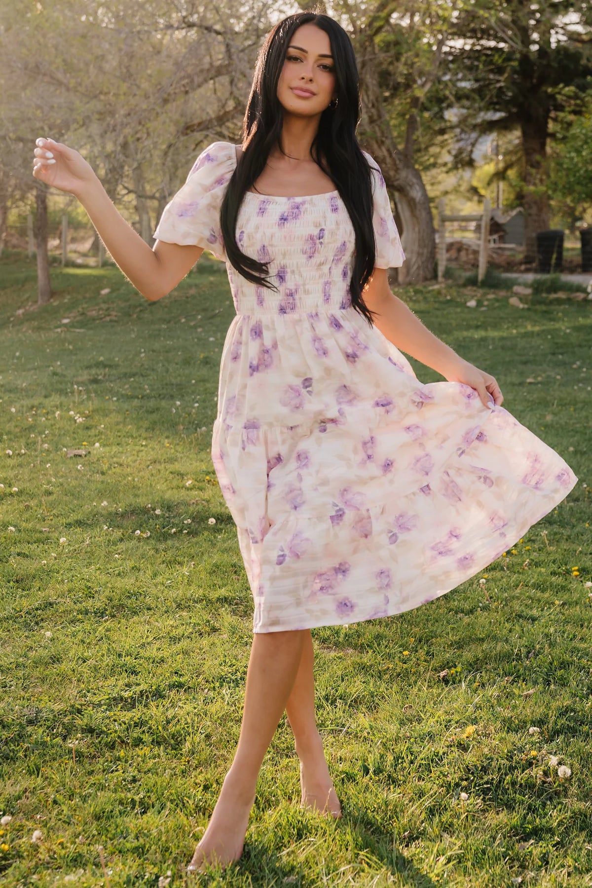 Mattea Smocked Midi Dress | Lavender Floral Main image