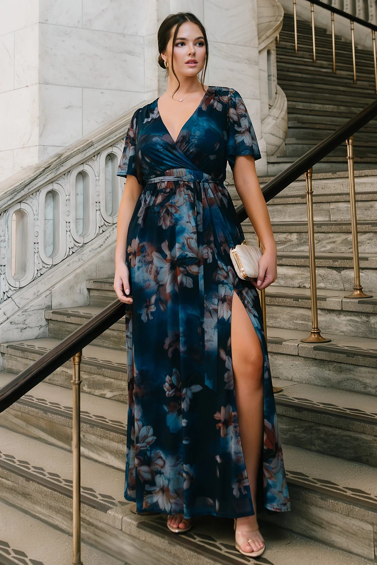 Kristina Mesh Maxi Dress | Navy Floral Main image