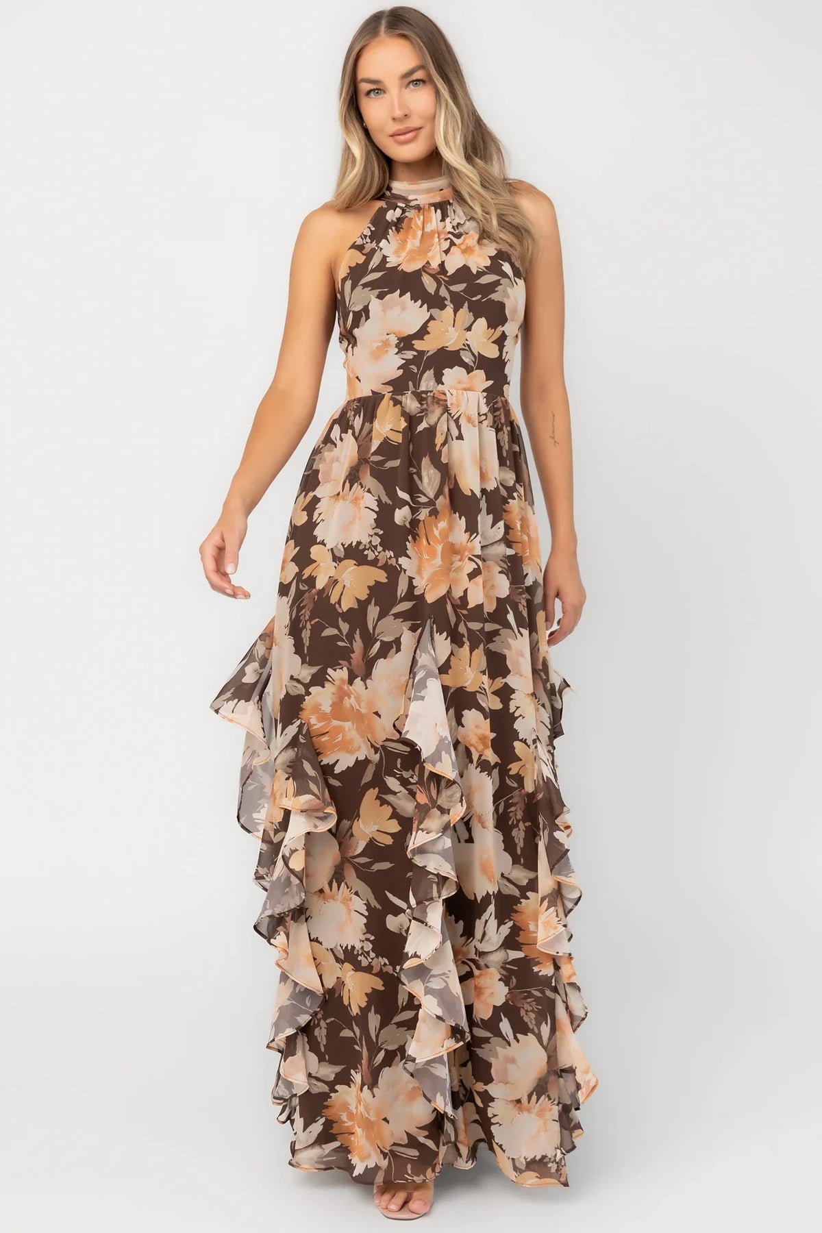 Elaine Maxi Dress | Brown Golden Floral