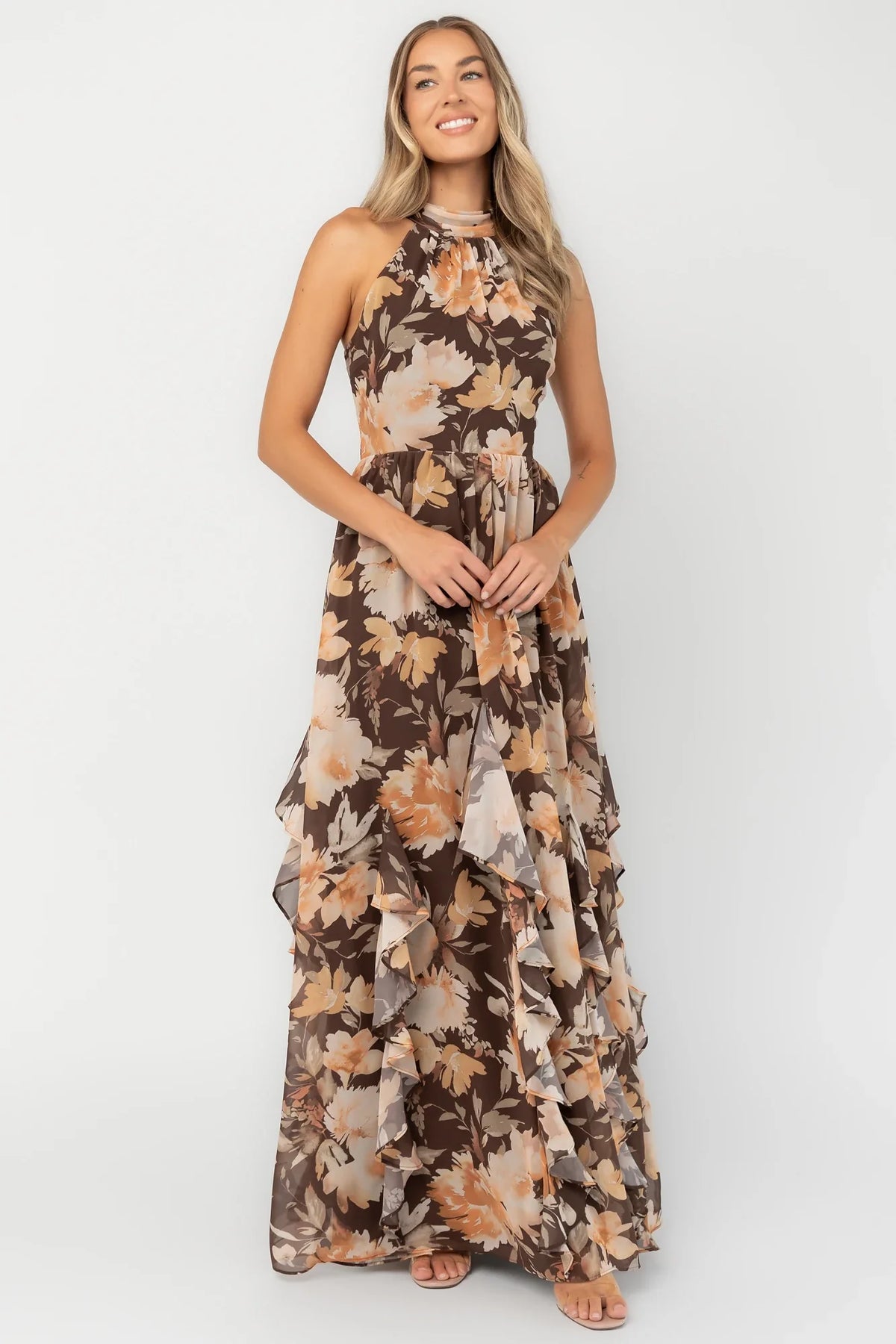 Elaine Maxi Dress | Brown Golden Floral Main image