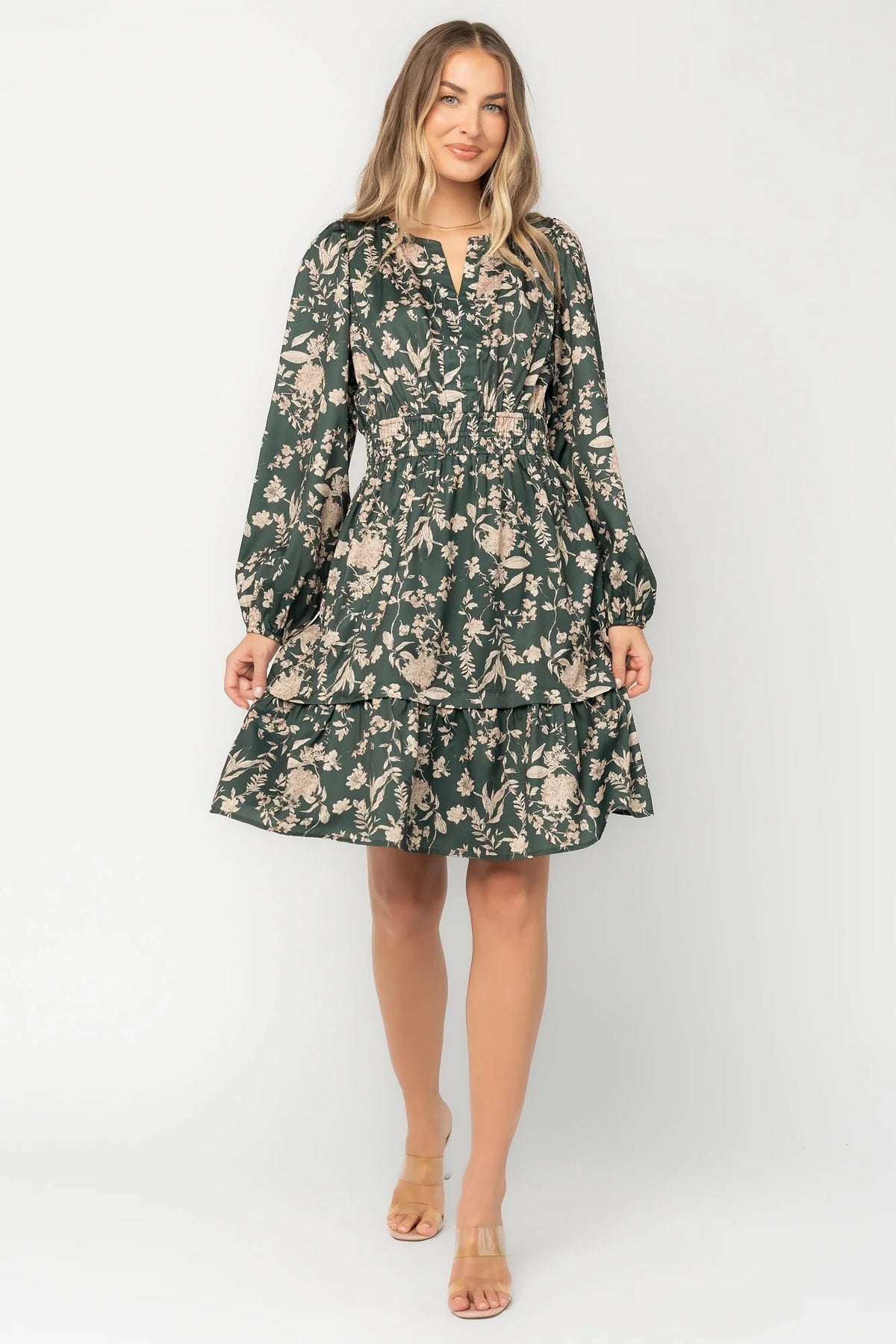 Harriet Short Dress | Green Floral Main image