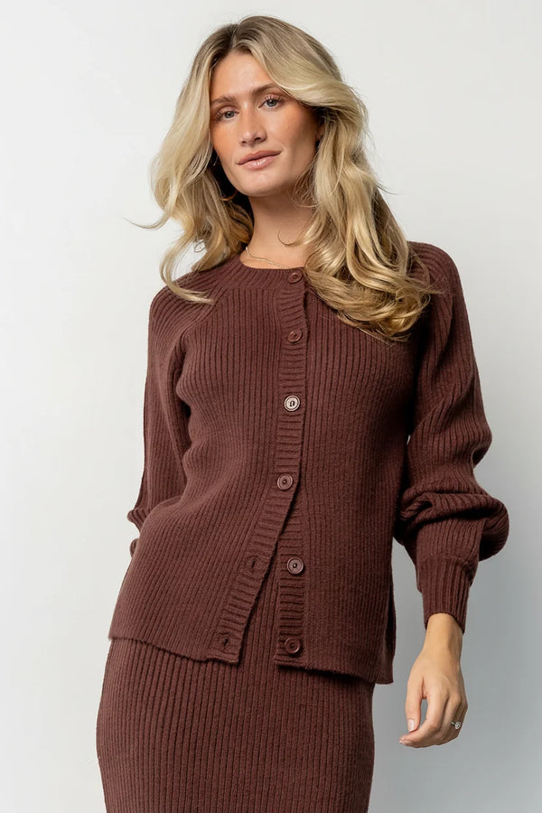 Blair Rib Knit Cardigan | Mahogany
