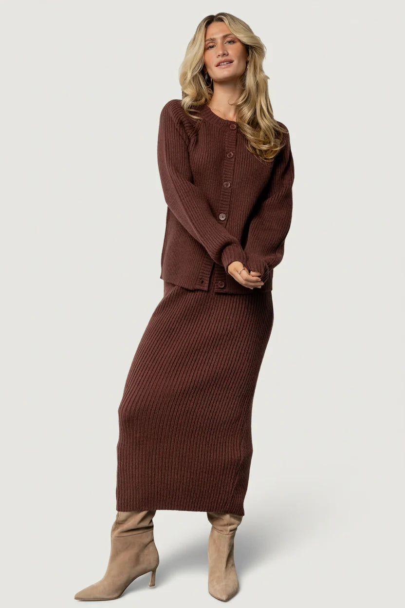 Blair Rib Knit Cardigan | Mahogany Main image