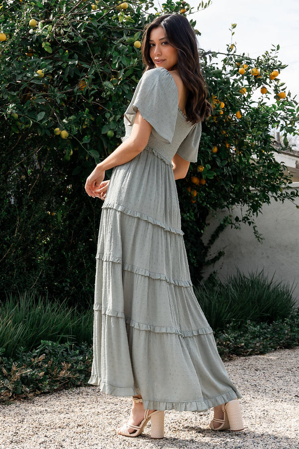 Lenora Smocked Dotted Maxi Dress | Sage