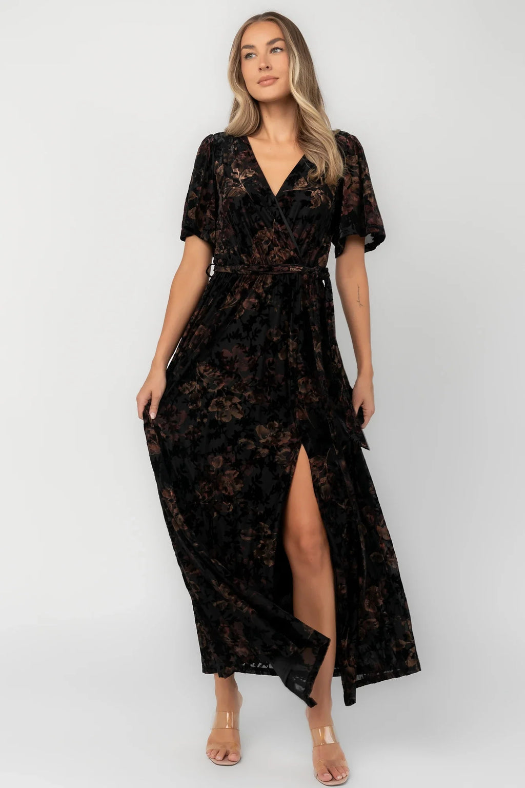 Uma Velvet Maxi Dress | Black Floral