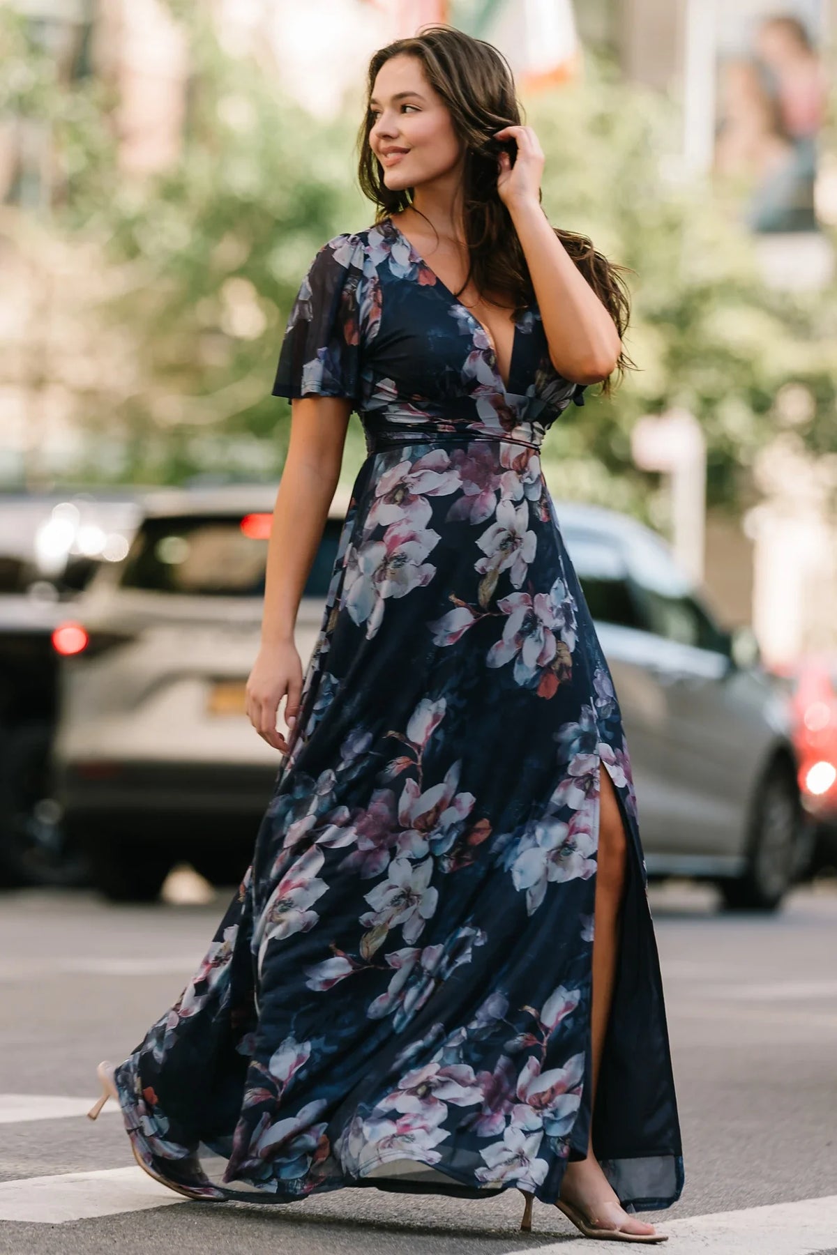 Arianne Mesh Maxi Dress | Deep Blue Floral Main image