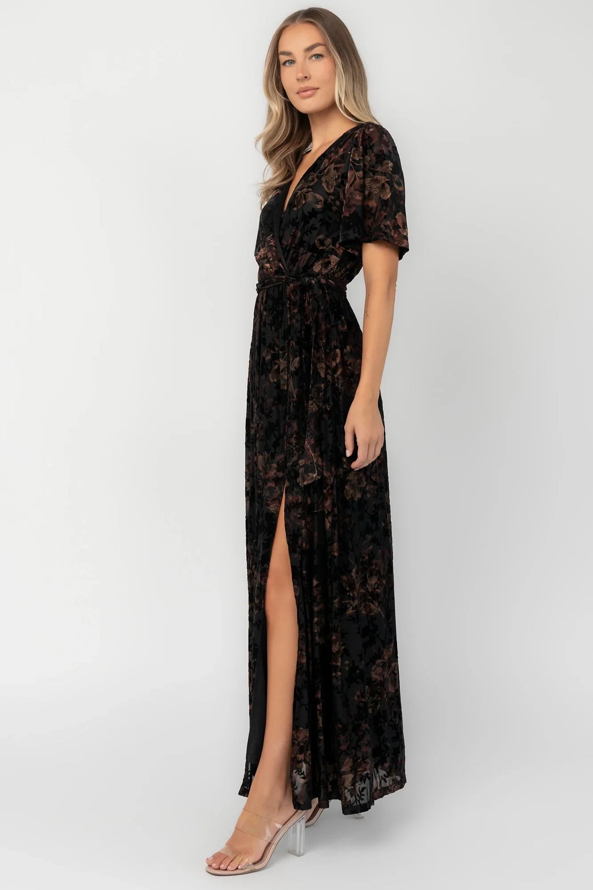 Uma Velvet Maxi Dress | Black Floral