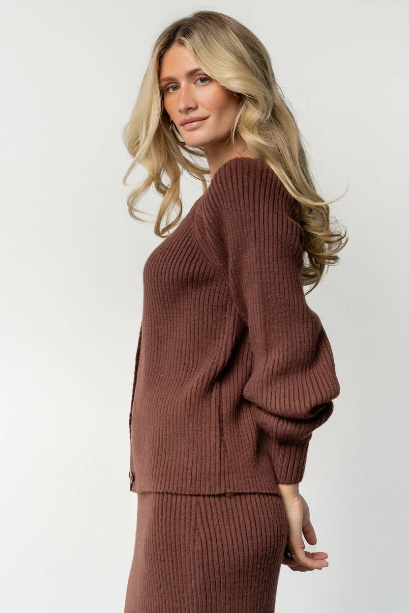 Blair Rib Knit Cardigan | Mahogany