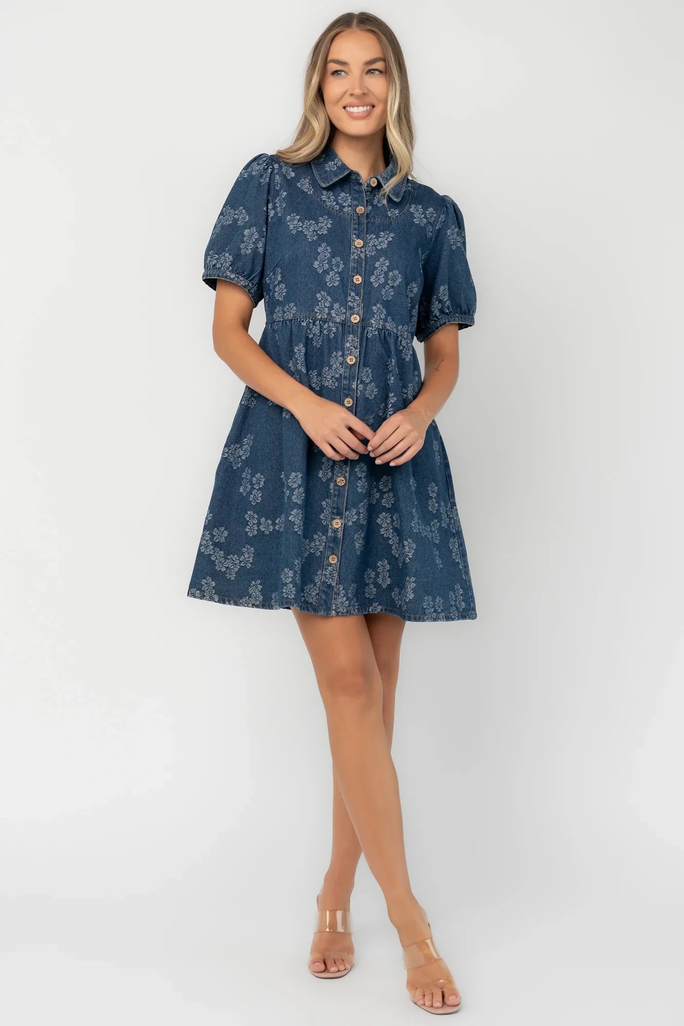 Tiff Button Up Short Dress | Medium Floral Wash Secondary image