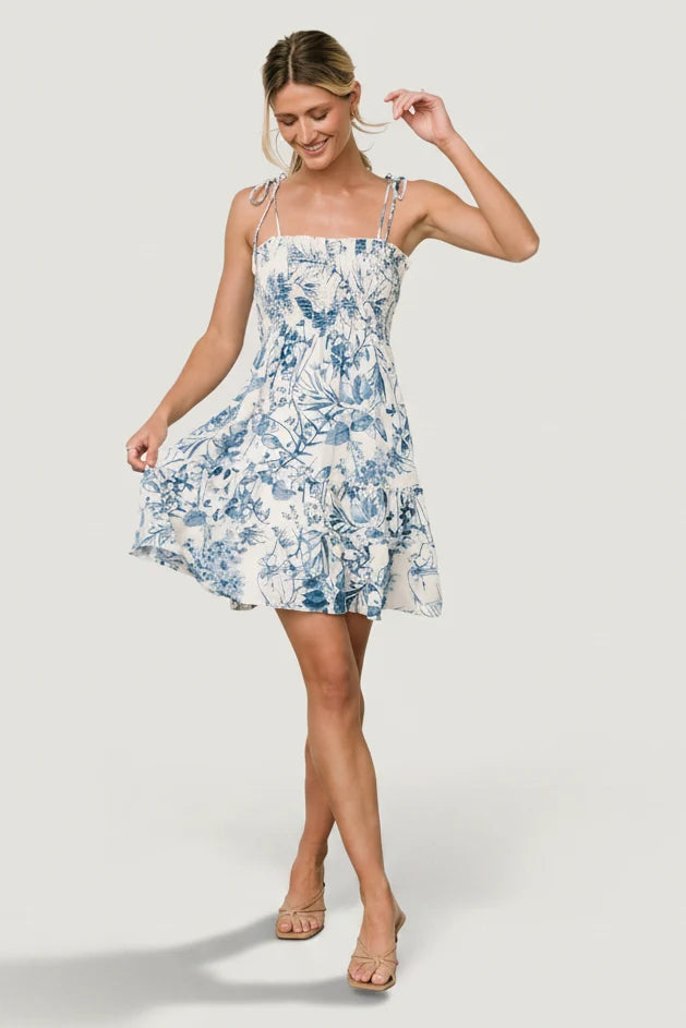 Emelyn Short Dress | Cream + Blue Main image