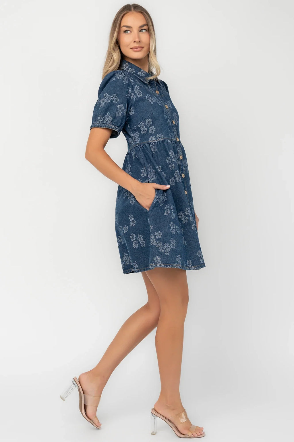 Tiff Button Up Short Dress | Medium Floral Wash