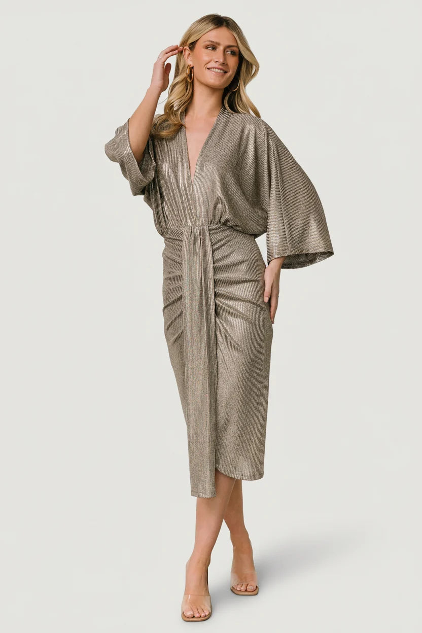 Ciara Ruched Midi Dress | Silver Metallic Main image