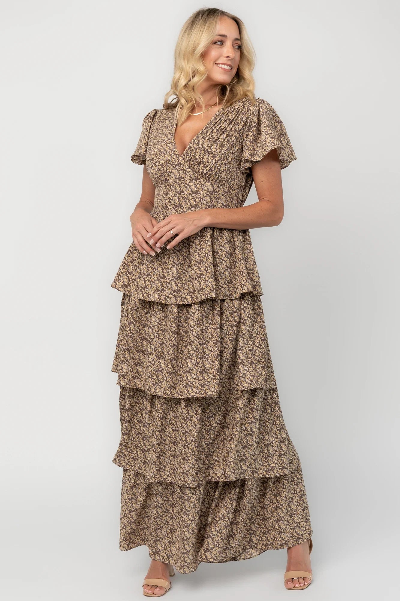 Aloette Tiered Maxi Dress | Brown Floral Secondary image
