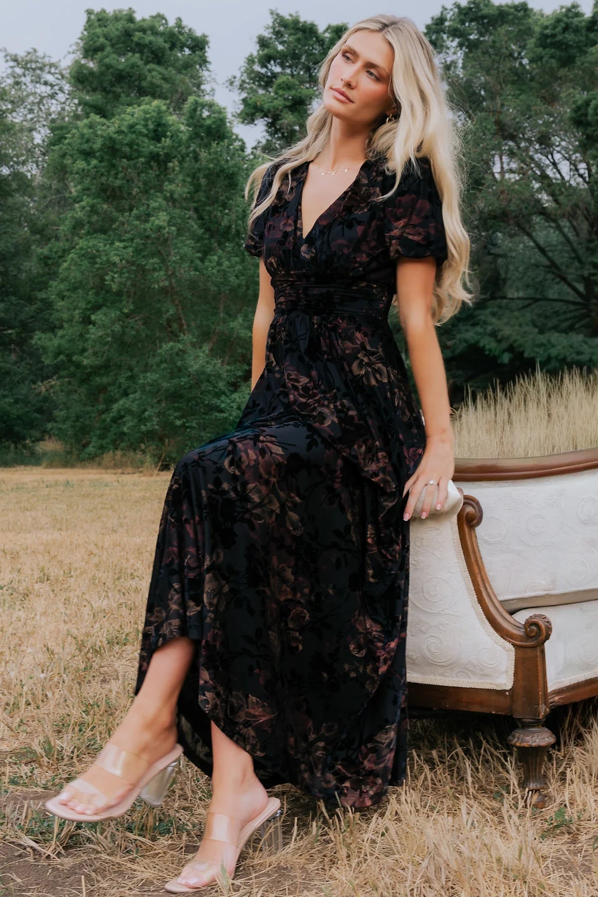 Leslie Velvet Maxi Dress | Black Floral Main image