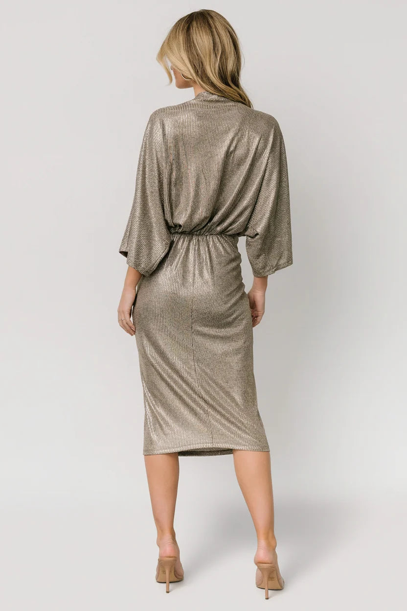 Ciara Ruched Midi Dress | Silver Metallic