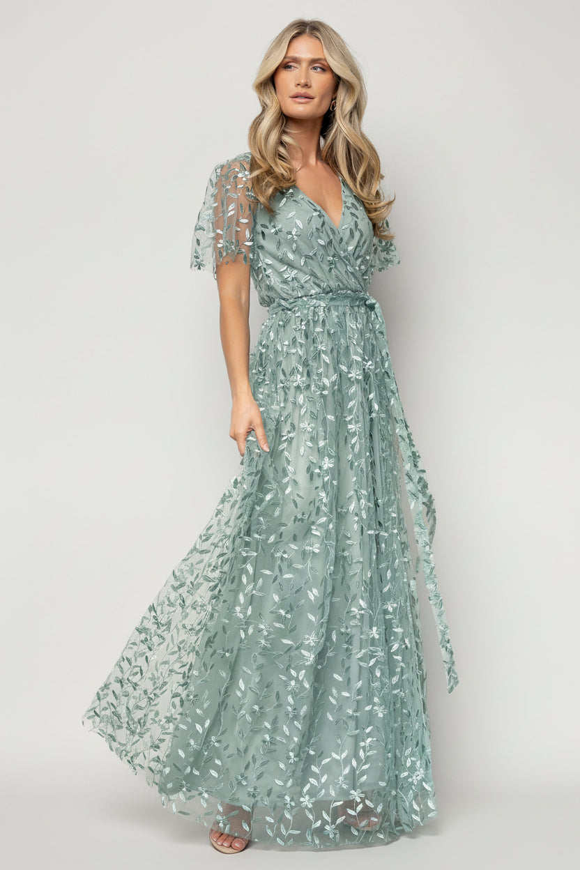 Marseille Embossed Maxi Dress | Eucalyptus Main image