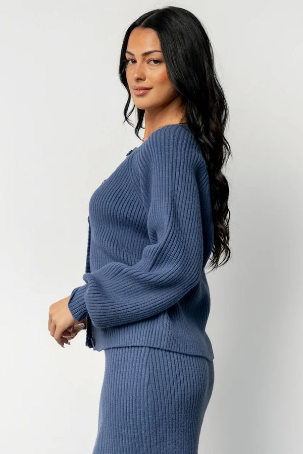 Blair Rib Knit Cardigan | Blue