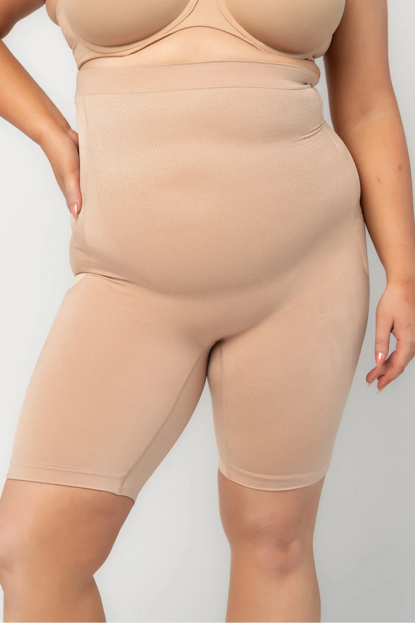 Essential High Waisted Mid Thigh Shorts | Nude