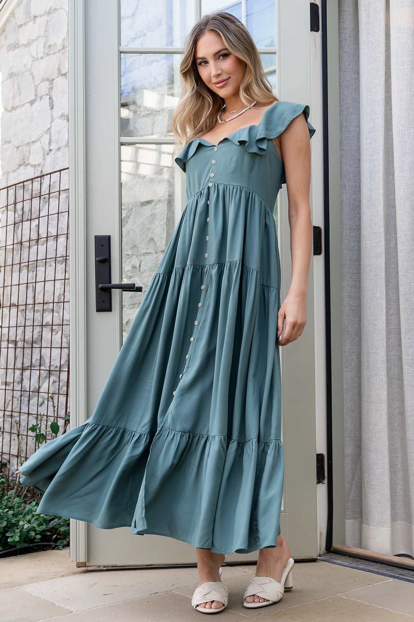 Ellie Ruffle Top Dress | Deep Teal Secondary image