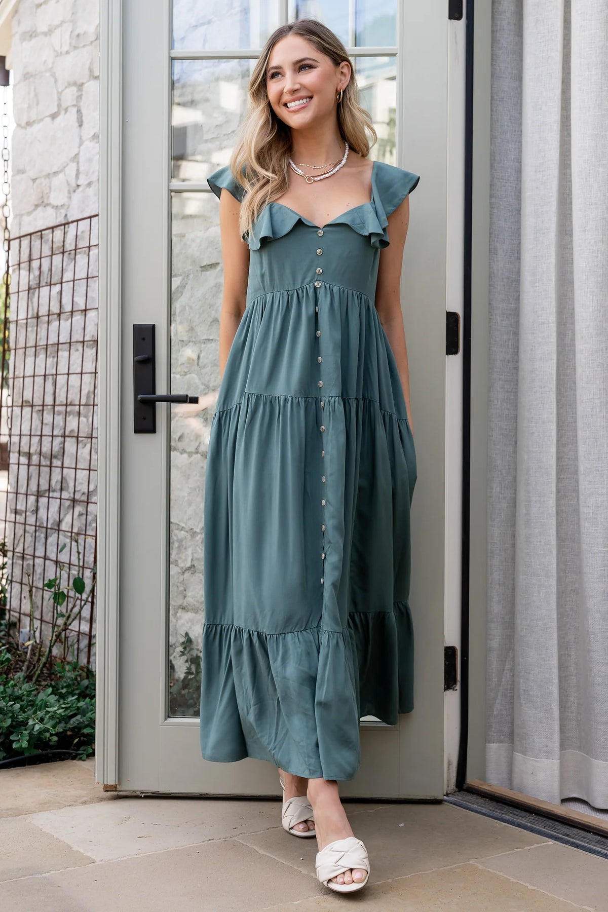Ellie Ruffle Top Dress | Deep Teal