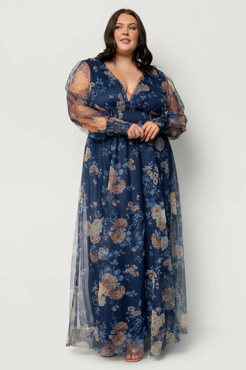 Layla Tulle Maxi Dress | Blue + Golden Floral