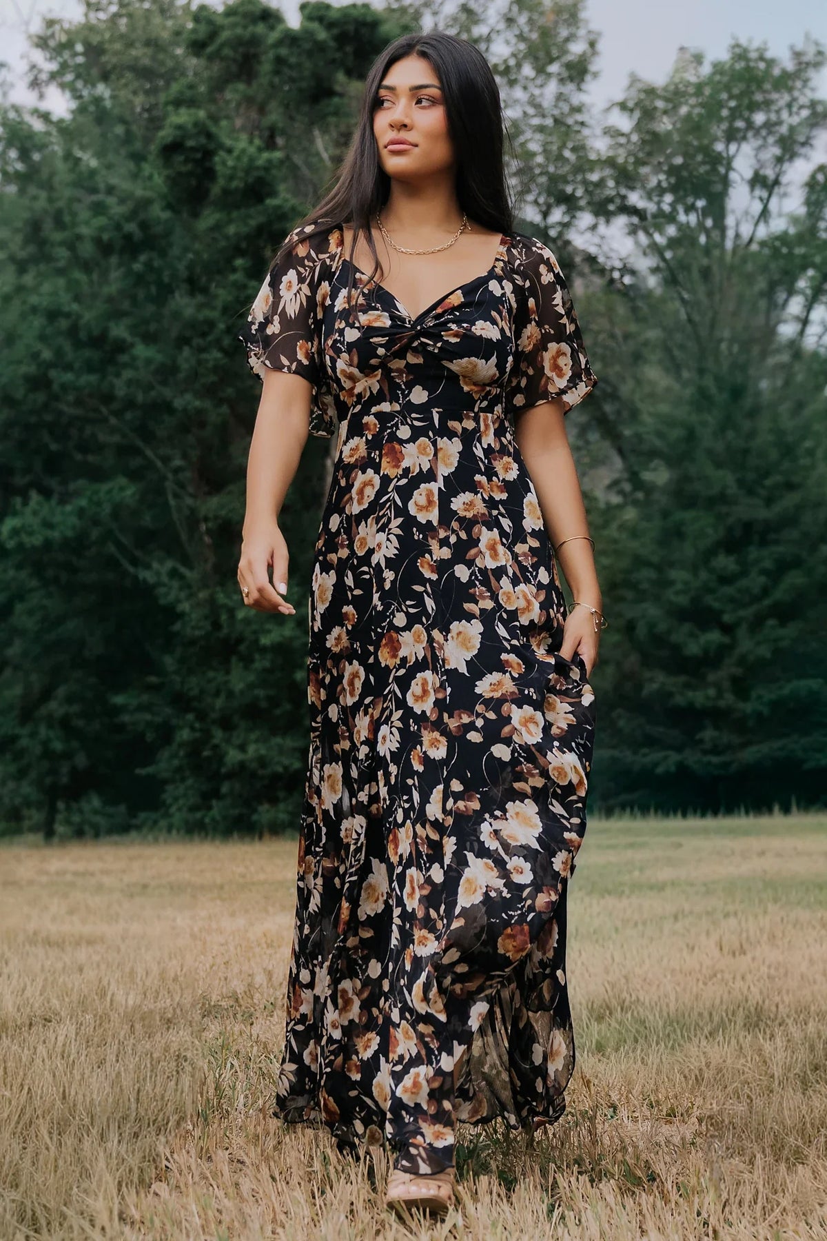 Positano Maxi Dress | Black + Golden Floral Main image