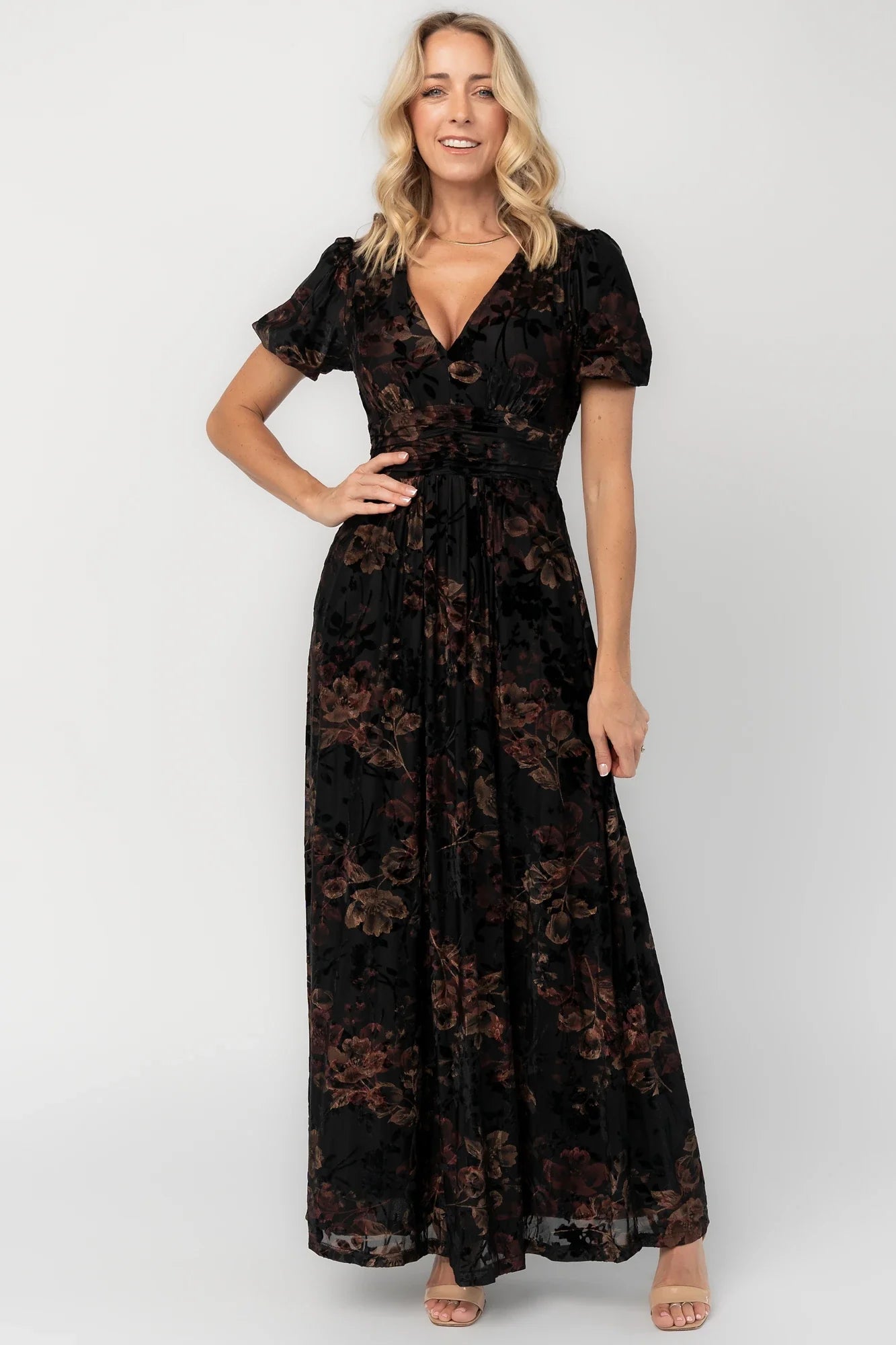 Leslie Velvet Maxi Dress | Black Floral Secondary image