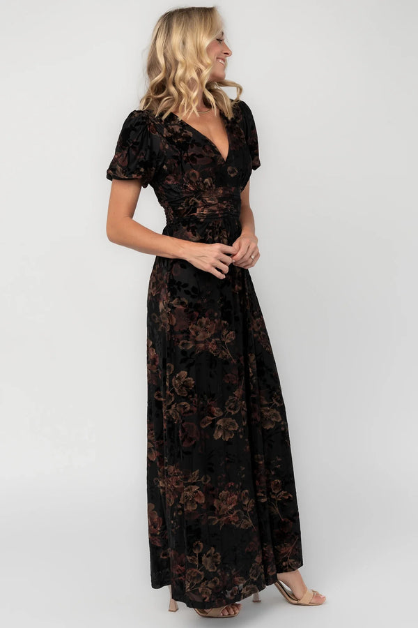 Leslie Velvet Maxi Dress | Black Floral
