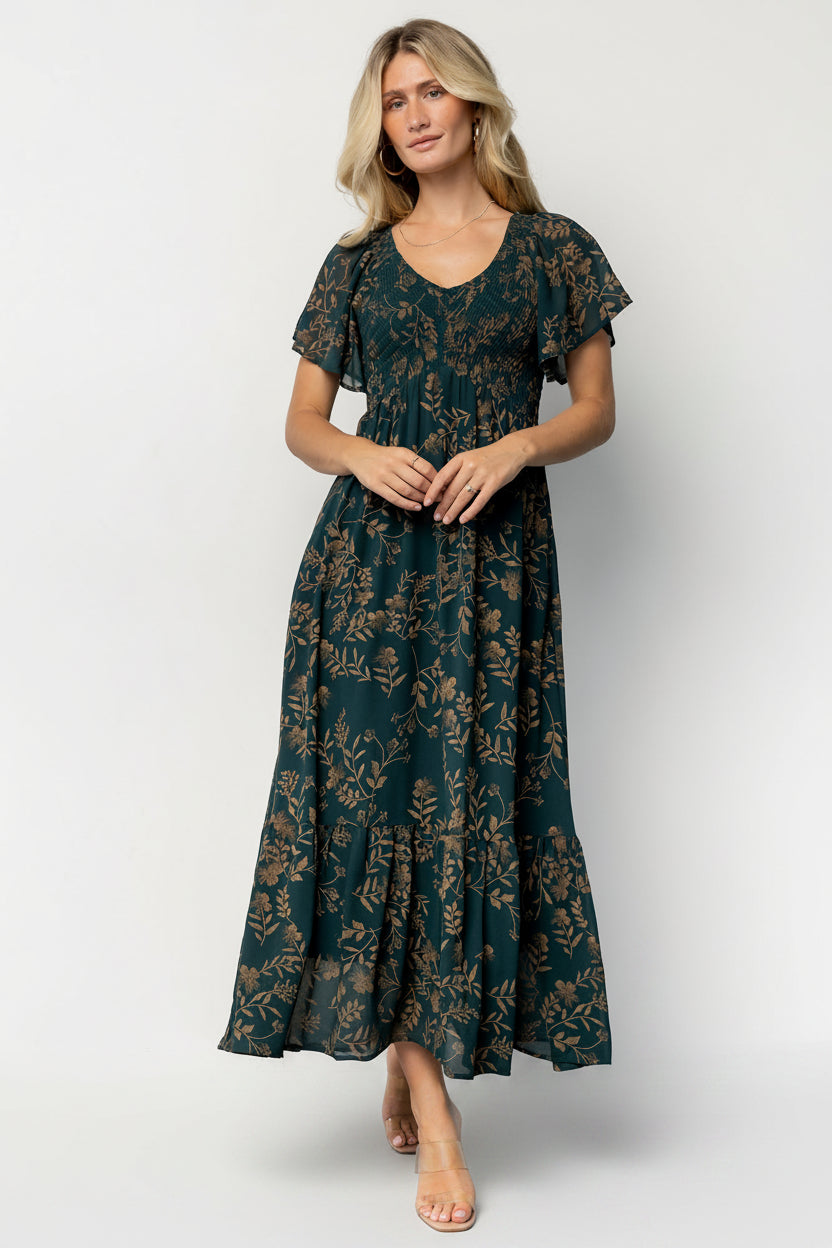 Monica Smocked Dress | Deep Topaz + Gold