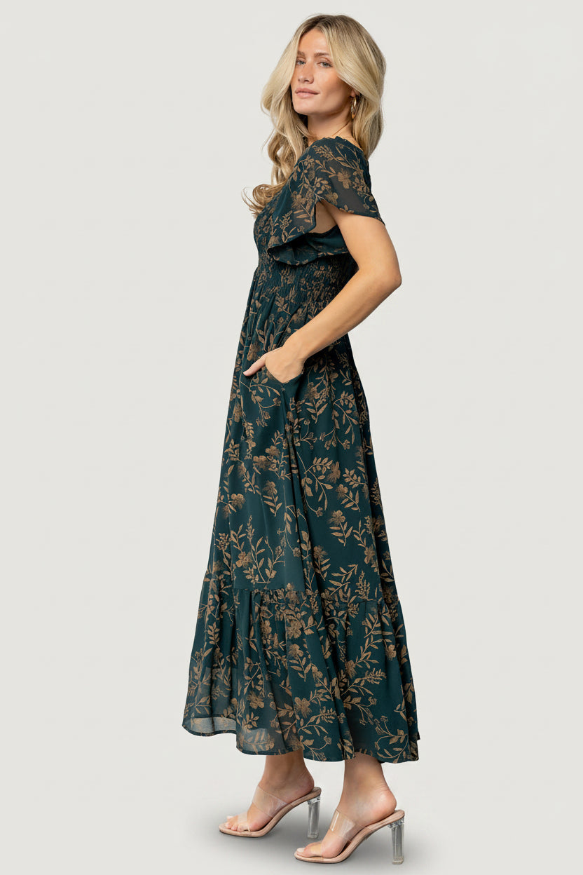 Monica Smocked Dress | Deep Topaz + Gold