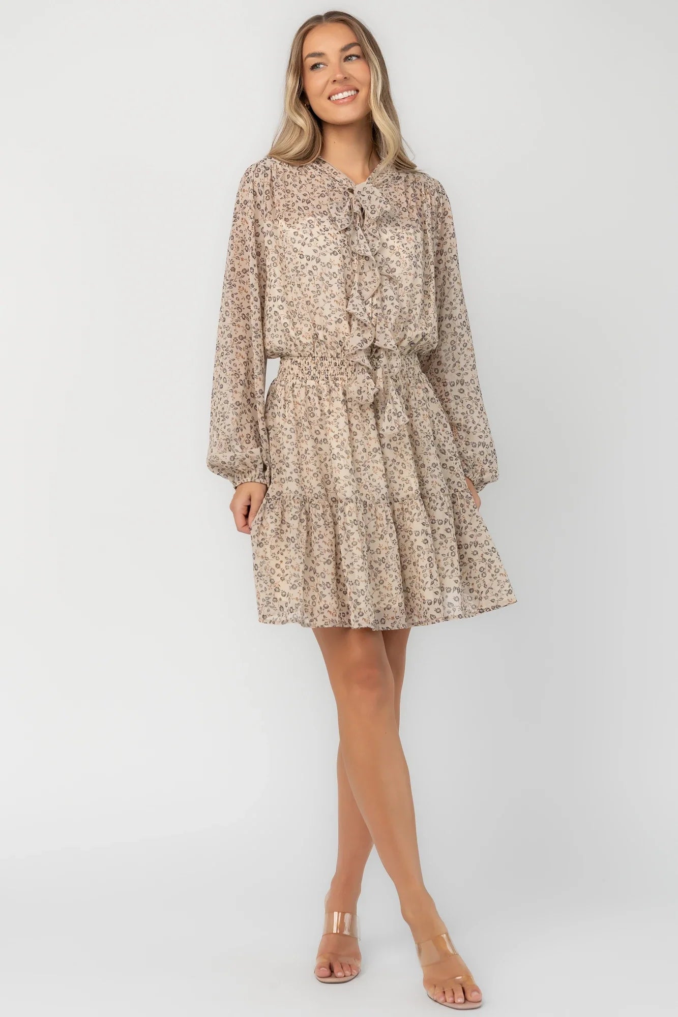 Rosamund Short Dress | Cream Floral Secondary image