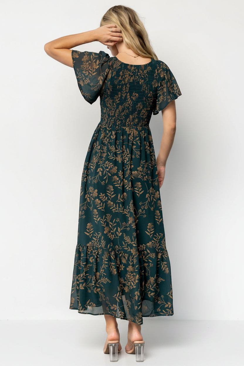 Monica Smocked Dress | Deep Topaz + Gold