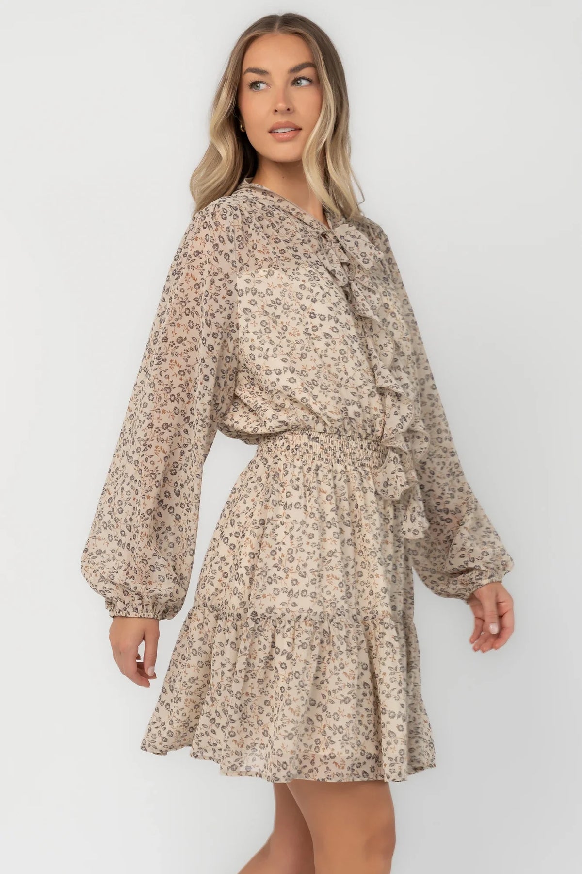 Rosamund Short Dress | Cream Floral