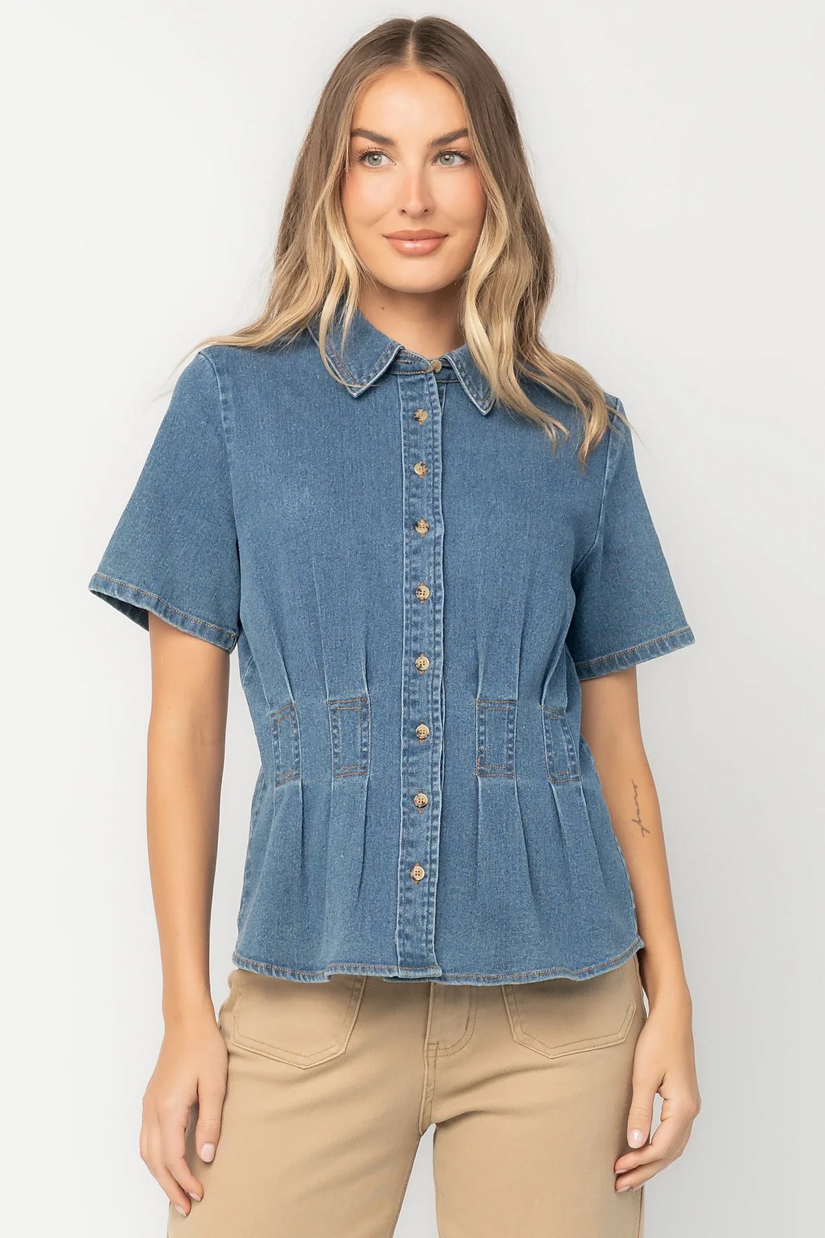 Gia Peplum Top | Medium Wash Main image